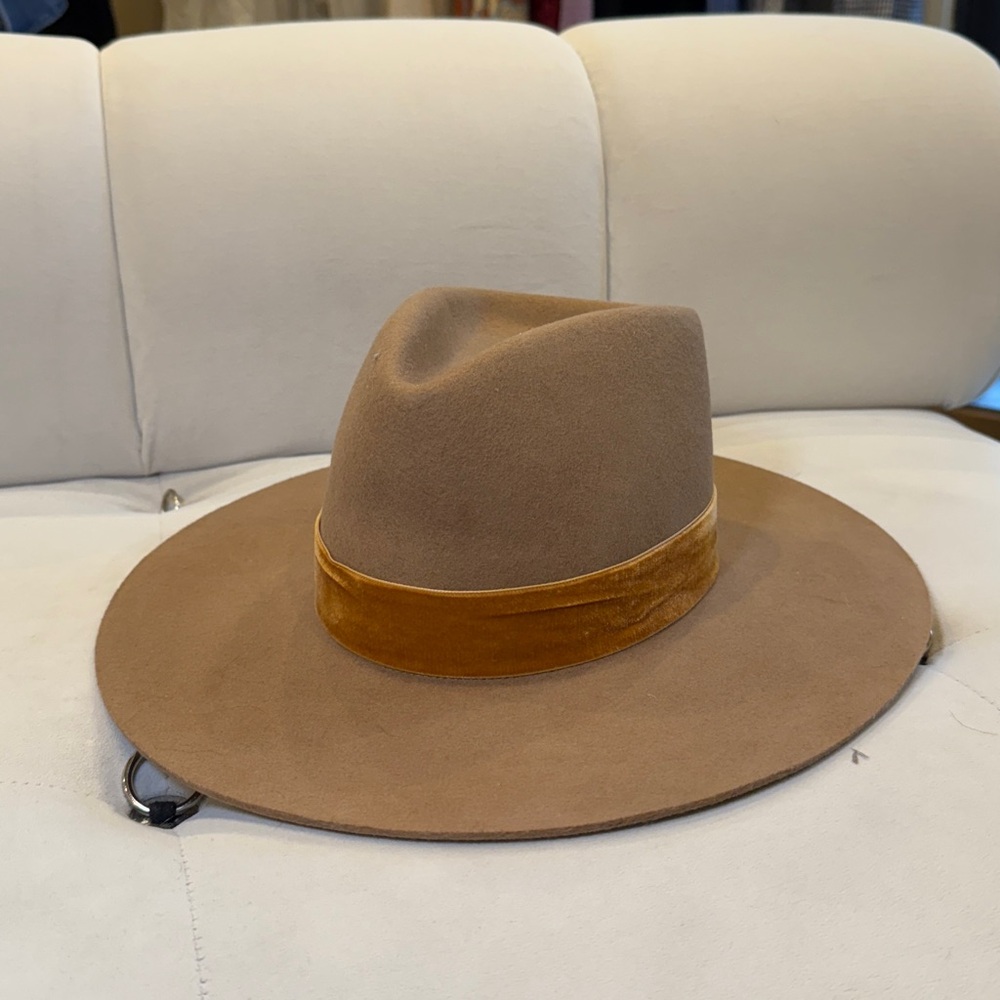 Lack Of Color Tan and Gold Wide-Brim Fedora Hat